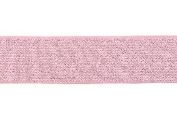 glitter-taille-elastiek zilver-roze 2,5 cm breed:  / HALVE METER