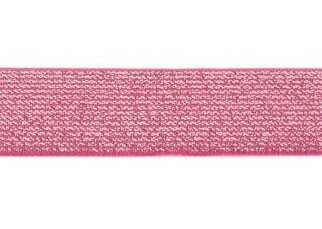 glitter-taille-elastiek zilver-fuchsia 2,5 cm breed:  / HALVE METER