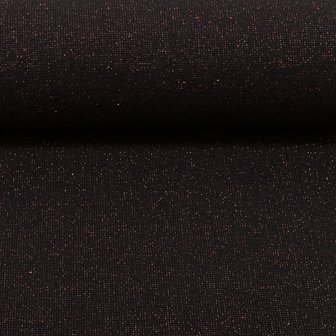 fijne boordstof zwart met koperrood lurex / 90 cm rondgebreid