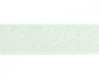 glitter-taille-elastiek gebroken wit/zilver 2,5 cm breed:  / HALVE METER