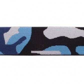 taille-elastiek 4 cm breed: legerprint blauw /HALVE METER