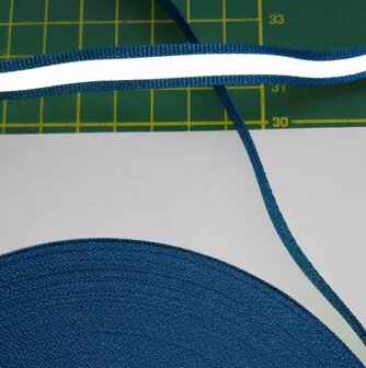 1 cm breed ribsband met reflecterende streep op turquoise/blauw 
