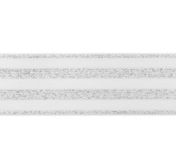 elastiek 4 cm breed:strepen lurex op wit/ HALVE METER