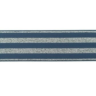 elastiek 4 cm breed:strepen lurex op jeanskleur/ HALVE METER