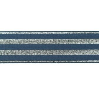 elastiek 4 cm breed:strepen lurex op jeanskleur/ HALVE METER
