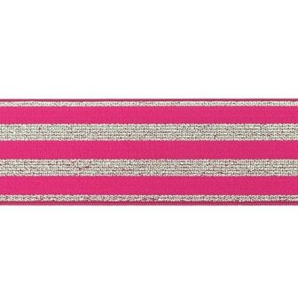 elastiek 4 cm breed:strepen lurex op fuchsia / HALVE METER
