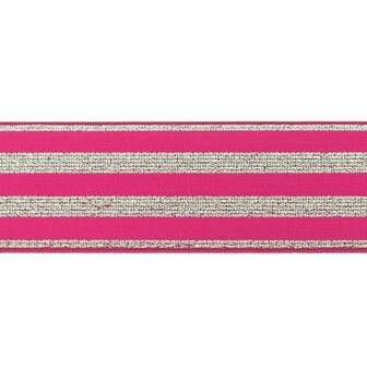 elastiek 4 cm breed:strepen lurex op fuchsia / HALVE METER