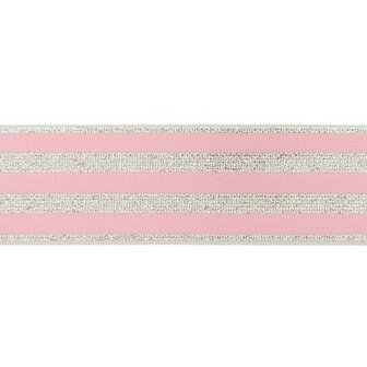 elastiek 4 cm breed:strepen lurex op roze / HALVE METER