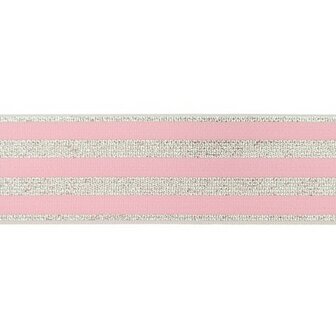 elastiek 4 cm breed:strepen lurex op roze / HALVE METER