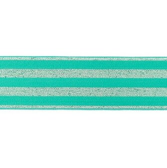 elastiek 4 cm breed:strepen lurex op mint / HALVE METER