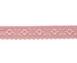 oud roze omvouwelastiek met geweven figuurtje aan &eacute;&eacute;n kant en een klein schulprandje op de vouw