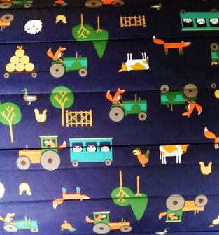 coupon 140 cm: Doorgestikte jassenstof boerderij Vos op donkerblauw