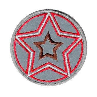 opstrijkbare applicatie:reflecterende button met rood geborduurde ster
