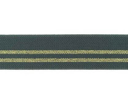 taille-elastiek 3 cm breed: donker grijs met twee gouden lurex strepen / HALVE METER