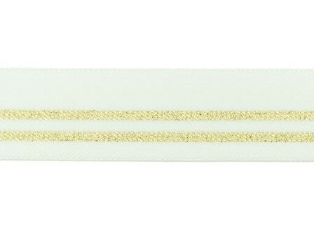taille-elastiek 3 cm breed: gebroken wit met twee gouden lurex strepen / HALVE METER