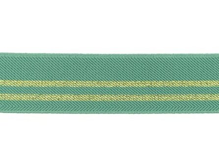 taille-elastiek 3 cm breed: oud groen met twee gouden lurex strepen / HALVE METER