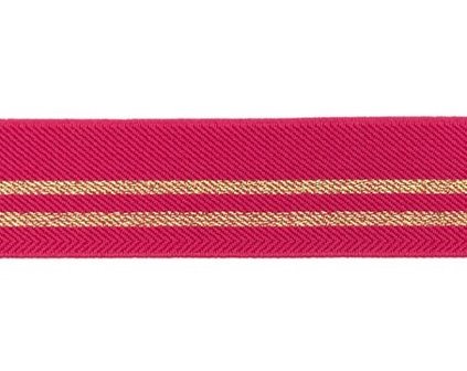 taille-elastiek 3 cm breed: fuchsia met twee gouden lurex strepen / HALVE METER