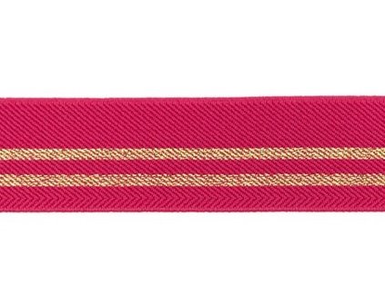 taille-elastiek 3 cm breed: fuchsia met twee gouden lurex strepen / HALVE METER