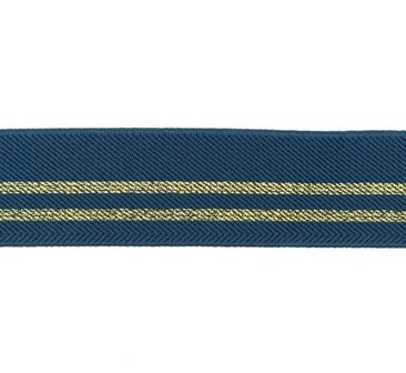 taille-elastiek 3 cm breed: jeansblauw met twee gouden lurex strepen / HALVE METER