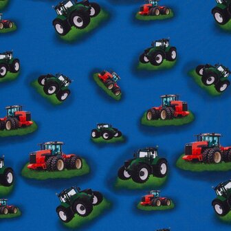 Mattes, tractors op blauwe tricot