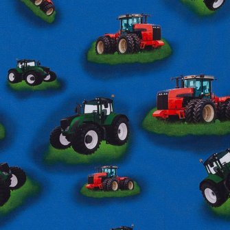 Mattes, tractors op blauwe tricot