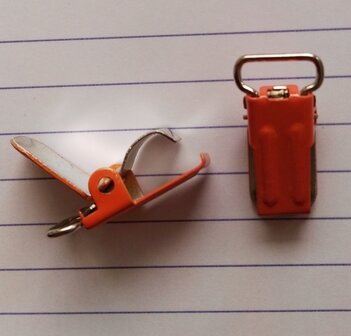 kleine bretelclip, oranje, voor band 10 mm 