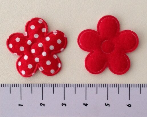 25 mm bloem katoen - rood met wit stipje