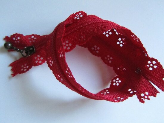 rits met kanten rand 30 cm, rood