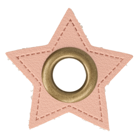 bronskleurige nestels op ster van roze nepleer: gat diameter 8 mm