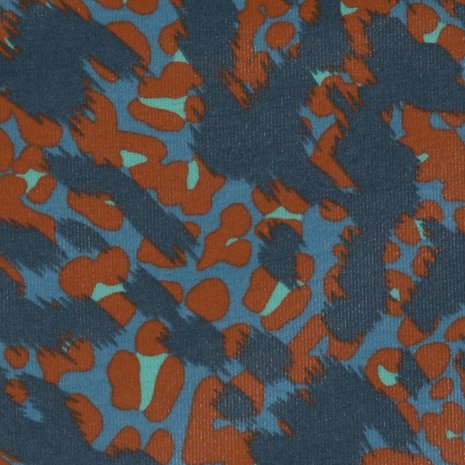 Dunne geplastificeerde katoen vlekken in terracotta, jeanskleur en blauw (nog ca 150 cm)