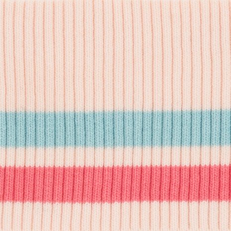 Bonnie:heel licht zalmroze boordstof met een strook turquoise en donkerder roze