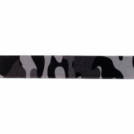 taille-elastiek 2,5 cm breed: armyprint grijs /HALVE METER 