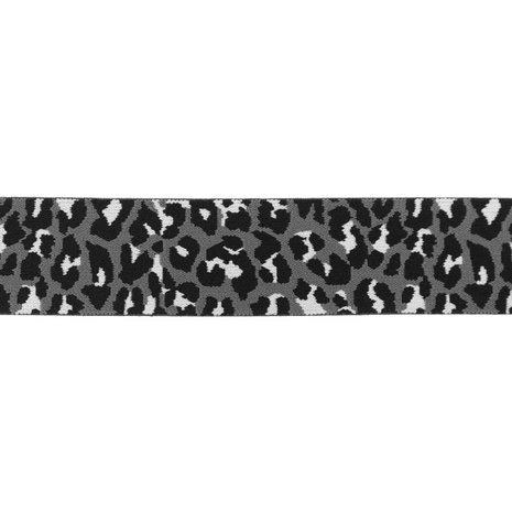 taille-elastiek 4 cm breed: panterprint op grijs / HALVE METER