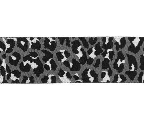 taille-elastiek 4 cm breed: panterprint op grijs / HALVE METER