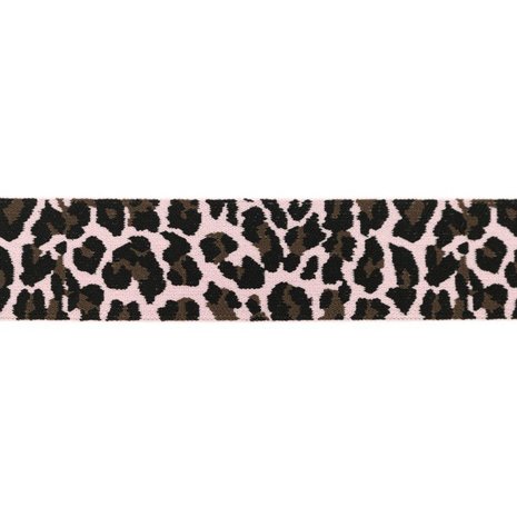 taille-elastiek 4 cm breed: panterprint op roze / HALVE METER