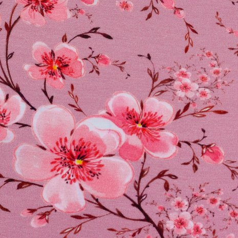 Matti, kersenbloesem op lila-roze tricot