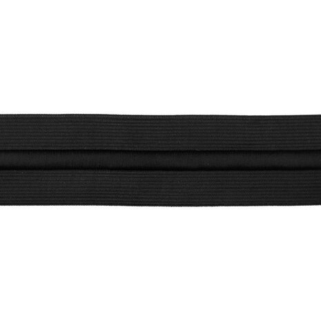 taille-elastiek 5 cm breed met koord in het midden: zwart /HALVE METER
