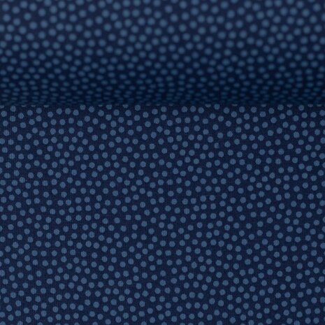 Dotty: 100 % katoenen poplin donkerblauw met blauwe kleine stipjes