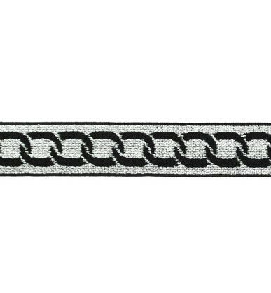 taille-elastiek 2 cm breed: zilveren ketting op zwart/ HALVE METER