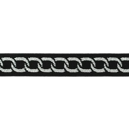 taille-elastiek 2 cm breed: zilveren ketting op zwart/ HALVE METER