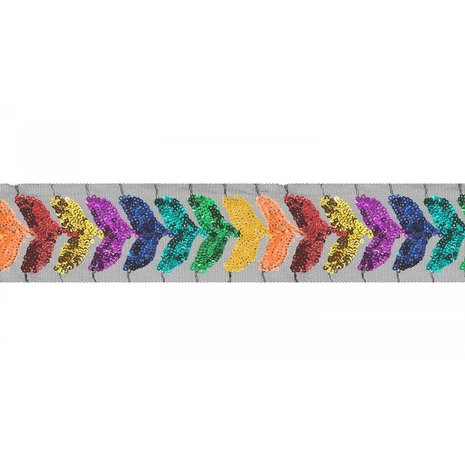 glitterband 6,5 cm breed: pailletjes op soepel gaas gestikt in de vorm van blaadjes
