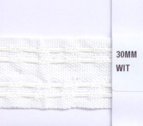 Zacht dun rimpelband wit 3 cm breed met geregen elastiek