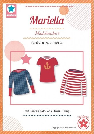 Mariella/ patroon van een kindershirt met boothals in de maten 86/92 - 158/164