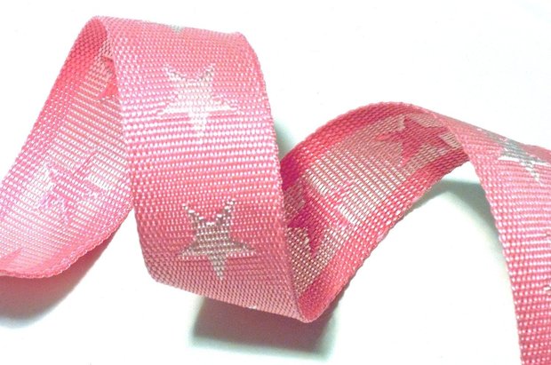 tassenband met sterren 4 cm breed: roze/wit