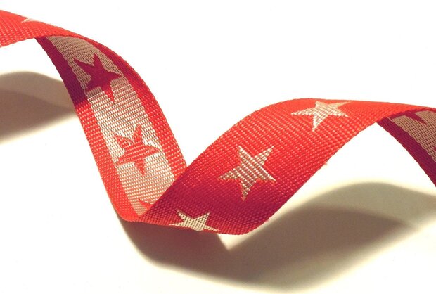 tassenband met sterren 4 cm breed: rood/wit