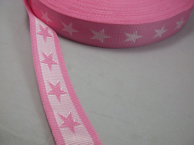 tassenband met sterren 4 cm breed: roze/wit