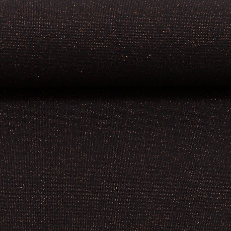 fijne boordstof zwart met koperrood lurex / 90 cm rondgebreid