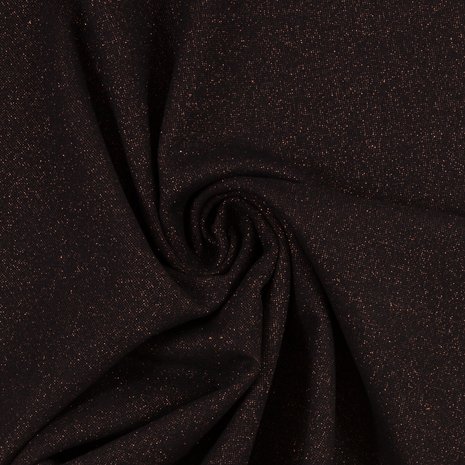 fijne boordstof zwart met koperrood lurex / 90 cm rondgebreid