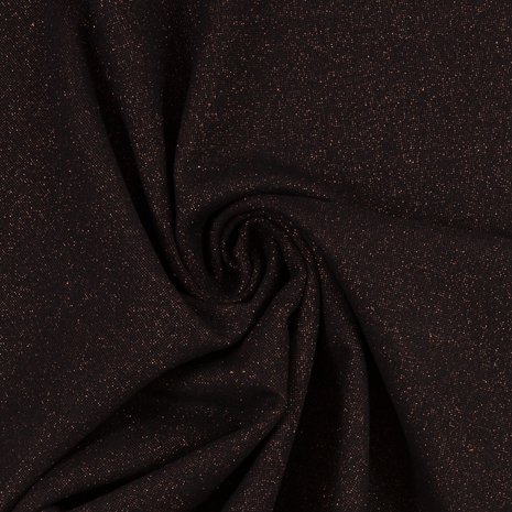 fijne boordstof zwart met koperrood lurex / 90 cm rondgebreid