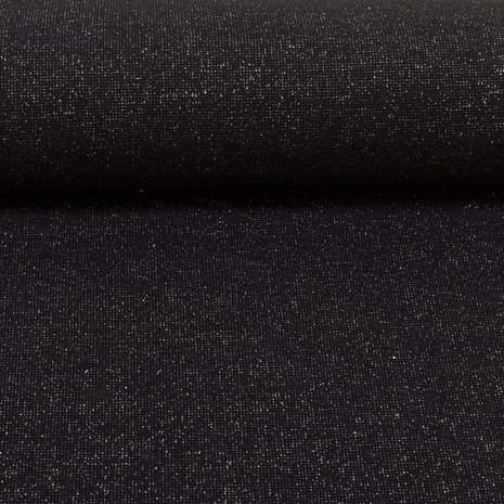 fijne boordstof zwart met zilver lurex / 90 cm rondgebreid